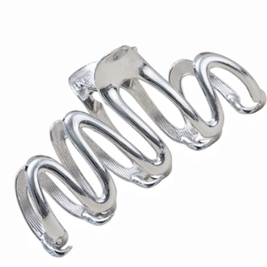 Silver wavy metal shark hair claw clip with minimalist curved snake design for women