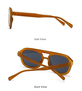 Side and back view of retro tortoiseshell square sunglasses with classic double bridge