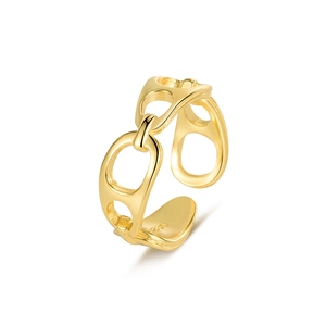 Minimalist gold S925 sterling silver chain link open ring with adjustable band design