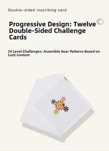 Detailed set of 12 double-sided challenge cards for wooden gear puzzle toy