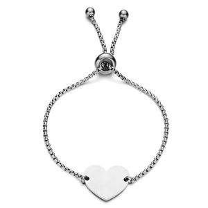 Adjustable stainless steel heart pendant bracelet with silver venetian chain
