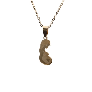 Minimalist gold titanium steel necklace with a pregnant woman silhouette and heart pendant