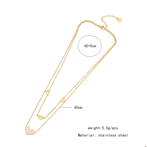 Detailed dimensions of double-layered heart necklace in gold stainless steel