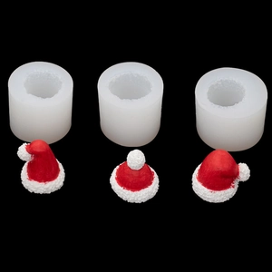 Set of 3 white silicone molds and red 3D Christmas hat crafts for DIY candle making