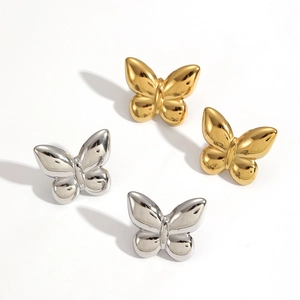 Polished 18k gold and silver butterfly earrings in minimalist stainless steel design