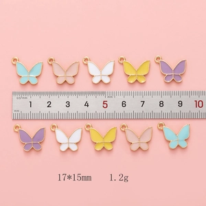 Set of 10 colorful alloy butterfly pendants in pink and blue for DIY jewelry making