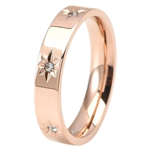 Elegant 18K rose gold stainless steel ring with star patterns and zircon stones