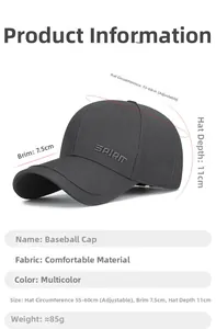 Guide des tailles indiquant les dimensions de la casquette de baseball décontractée brodée