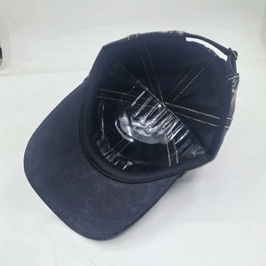 Black washed cotton baseball cap with adjustable metal buckle and six-panel structure