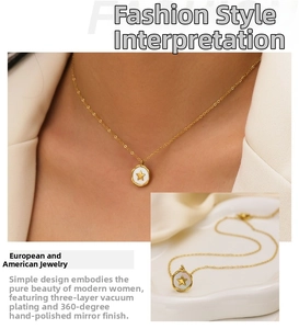 Detailed shot of 18k gold plated necklace with star pendant and white shell inlay
