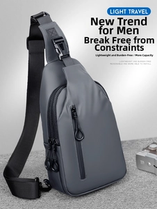 Wasserdichte graue Brusttasche für Herren aus Oxford-Gewebe mit funktionalen Reißverschlussfächern