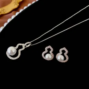 Gourd Hollow Artificial Pearl Earrings Cubic Zirconia Elegant With 925 Sterling Silver Earring Post Korean Luxury Style For Women