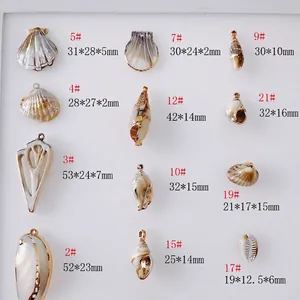 Retro oversized gold-plated natural shell charms with varied dimensions for DIY jewelry making