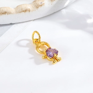 Detailed view of a gold girl pendant featuring a purple heart stone for jewelry making