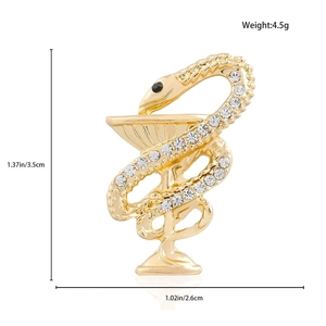 Detailed view of the Bowl of Hygieia snake brooch with size dimensions and weight 4.5g