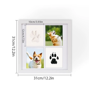 DIY pet paw print keepsake frame with four slots for photos and handprint molds