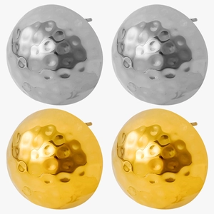 Detail of 18K gold and silver hammered metal stud earrings in a minimalist design