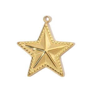 Detailed view of a gold star-shaped stainless steel pendant with textured surface