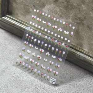 Tulip Nail Art Stickers Thin Tough Self Adhesive Floral Design Embossed DIY Manicure Decoration For Women