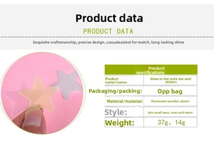 Luminous star and moon wall stickers set specifications with fluorescent material details