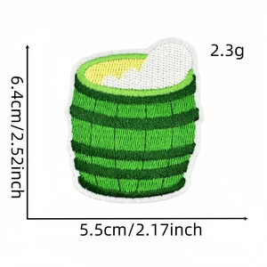 Detail view of green beer mug embroidery patch showing dimensions 6.4cm height and 5.5cm width