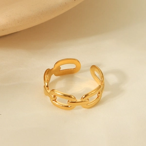 Macro view of 18K gold-plated stainless steel chain ring with polished finish