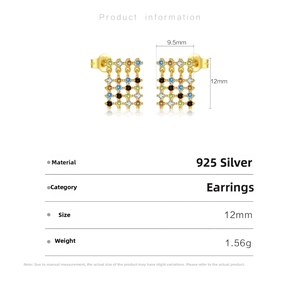 Detailed size specifications for 925 silver earrings with colorful gemstones