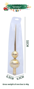Detail view of 32cm golden tree topper with geometric spiral texture and size dimensions