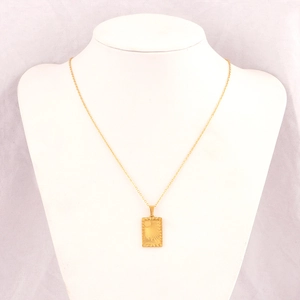 18k gold plated titanium necklace with sun pattern rectangle pendant and cable chain