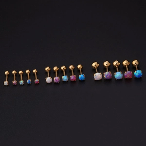 Mini opal cartilage studs in 2/3/4mm stainless steel sizes with various colorful gems