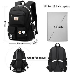 Detail of 16-inch laptop compartment and suitcase trolley strap on black backpack