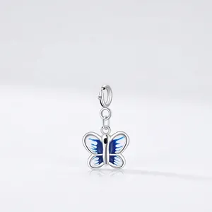 925 Sterling Silver Butterfly Pendant Blue Enamel Dainty Original Design Animal Charm Jewelry Accessory For Women