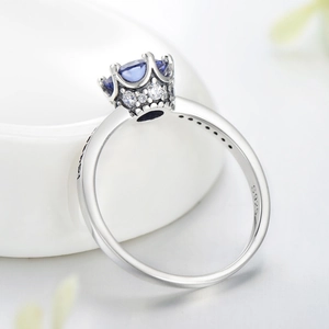 Elegant S925 sterling silver crown ring with tanzanite blue zircon stone for women