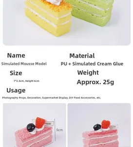 Detail van 7cm PU mousse cake speelgoed met realistische crème en fruit decoratie