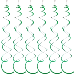 Set of 6 green PVC spiral hanging decorations for party and ceiling venue decor