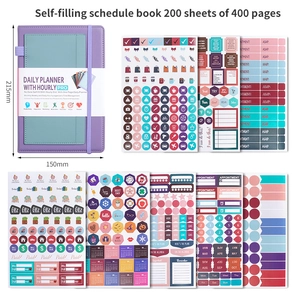 Undated purple and green daily planner notebook with functional stickers and elastic band