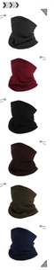 Detailed view of winter fleece neck warmers in six solid colors with neat stitching finish