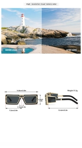 Detailed size specifications and lens color comparison for cyber rectangle sunglasses