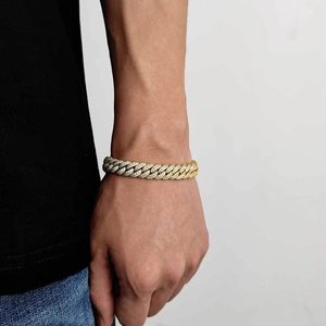 Men's 10mm gold-plated iced-out Cuban link bracelet with double row zircon stones