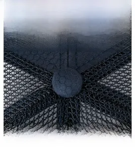 Detail of breathable honeycomb mesh fabric and reinforced top button on sports baseball cap
