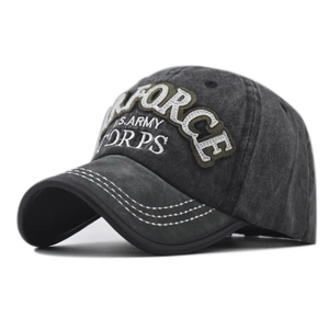 Vintage washed cotton baseball cap with FORCE U.S. ARMY CORPS embroidery on grey