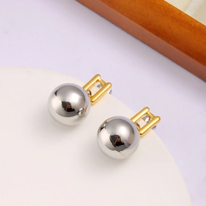French vintage style round ball earrings with gold ring and silver metal sphere