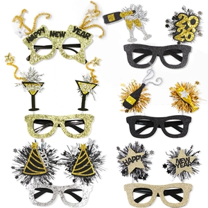 2026 Happy New Year 3D glasses in gold black silver with glitter for party photo props