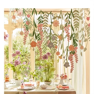 Floral Leaf Garland Banner Waterproof Coated Paper Double Sided Flower Plant Hanging Ornament For Party Shop Decoration