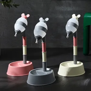 Vertical pet water dispenser and feeder bowl set with adjustable stand in various colors