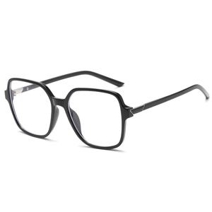 Occhiali quadrati oversize nero lucido con dettagli in metallo argentato per donna