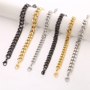Mens hiphop 6-side grinding Cuban chain bracelets in gold silver and black steel