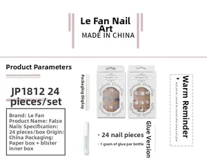 Detailed view of JP1812 long ballerina fake nails set with 24 pieces and glue