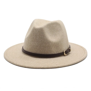 Chapeau Fedora classique en feutre de laine beige pour hommes et femmes avec bande cuir