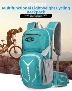 Detail of teal cycling backpack showing honeycomb ripstop fabric and reflective V-strip